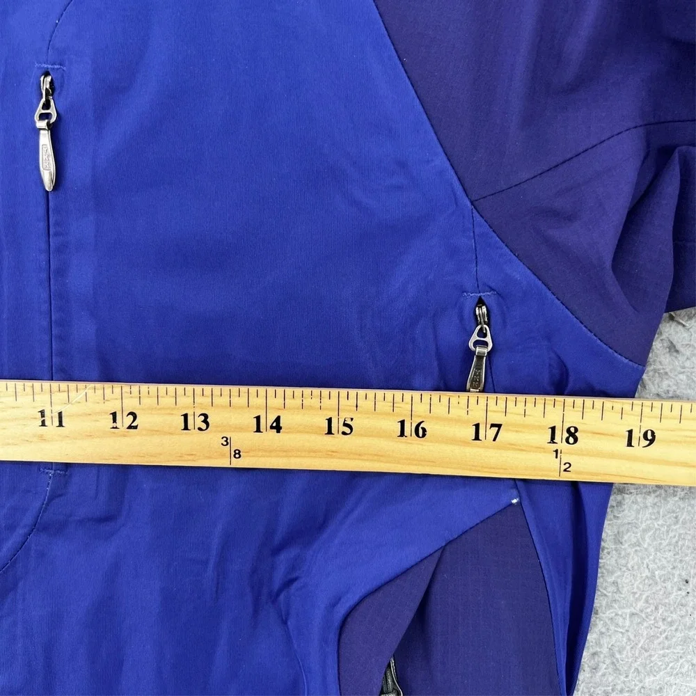REI Windbreaker Rain Jacket Womens M Blue Hood Elements‎ Stretch Tribal Journey